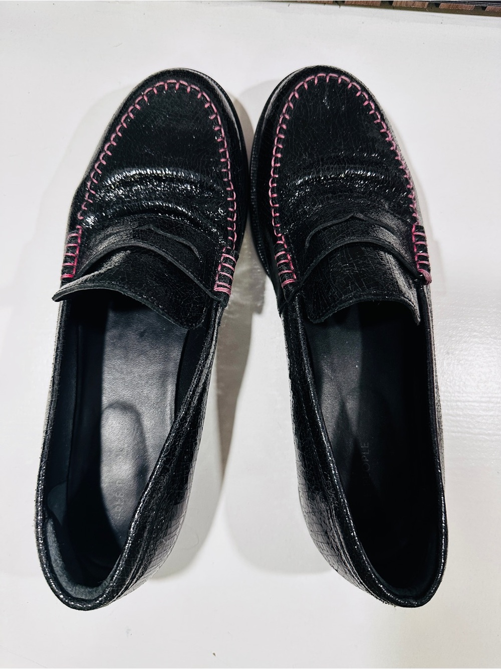 Free People Black Loafers with Pink Topstitching